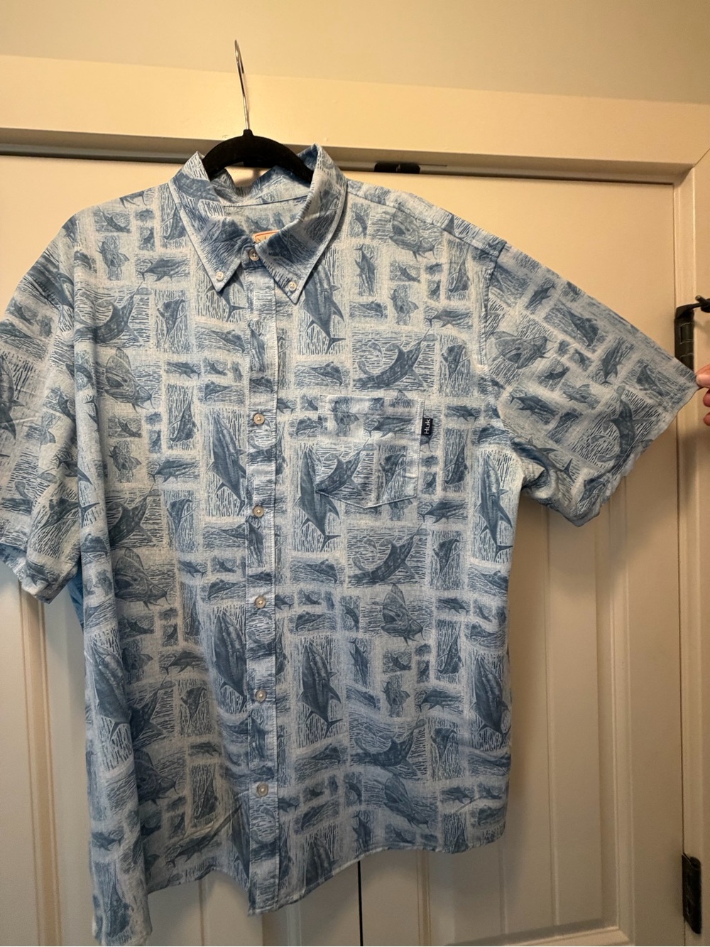 Huk Kona Light Blue Pelagic Patterned Short-Sleeve Button-Down Shirt